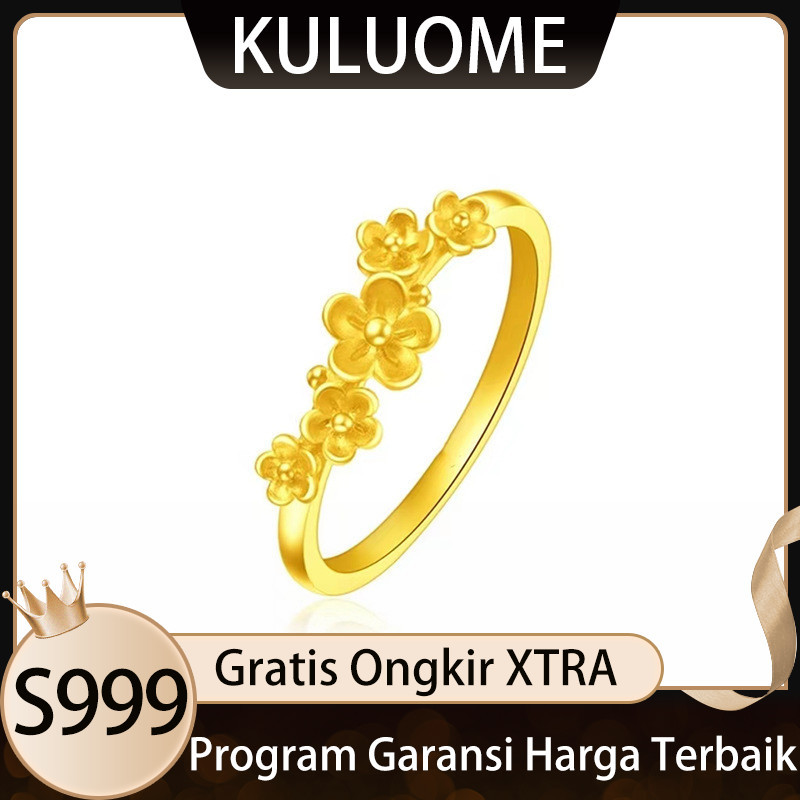 KULUOME Cincin Emas Vietnam Pasir Emas Cincin Bunga Persik Manis Cincin Bunga Enam Kelopak Imut Cinc