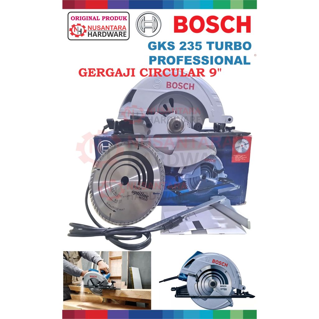circular saw 9" bosch gks 235 turbo, mesin gergaji kayu 9" bosch, mesin belah kayu bosch 9", mesin p