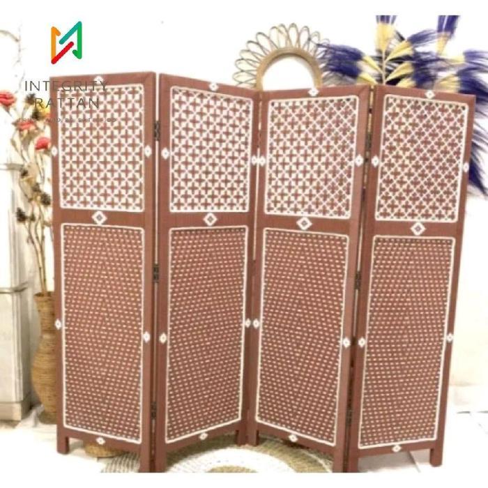 Sketsel Pintu Penyekat Ruangan Motif Anyaman Rotan Sintetis Furniture Sekat Ruangan - 1 Keping, Hita