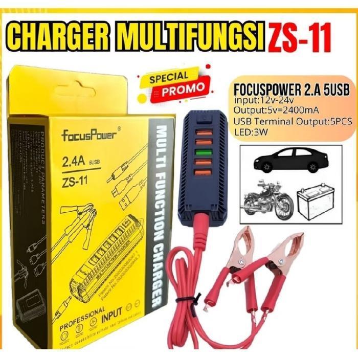 COD~Charger HP Arus Aki Motor 2in1 + 6USB DC Motor Charger Multifungsi  Fleco ZS-.11 USB Ampere: 2.4