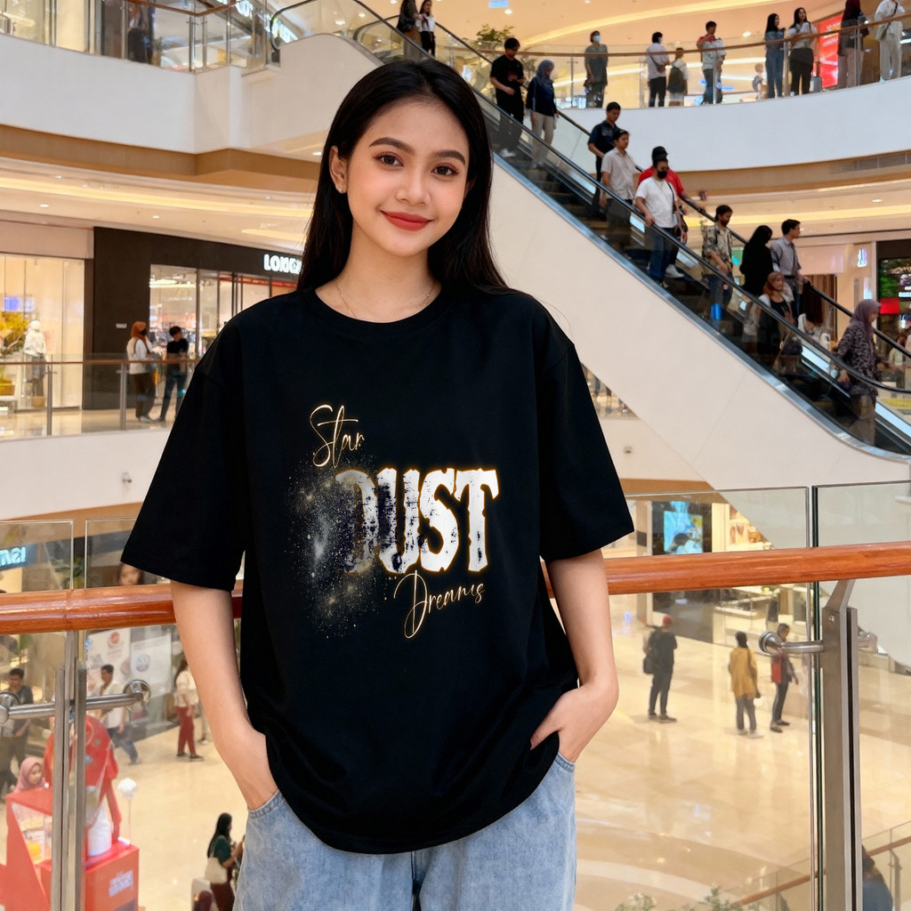 Distro Original 100% Star Dust Dreams Kaos Wanita Oversize Santai Pakaian Atasan Wanita untuk Semua 