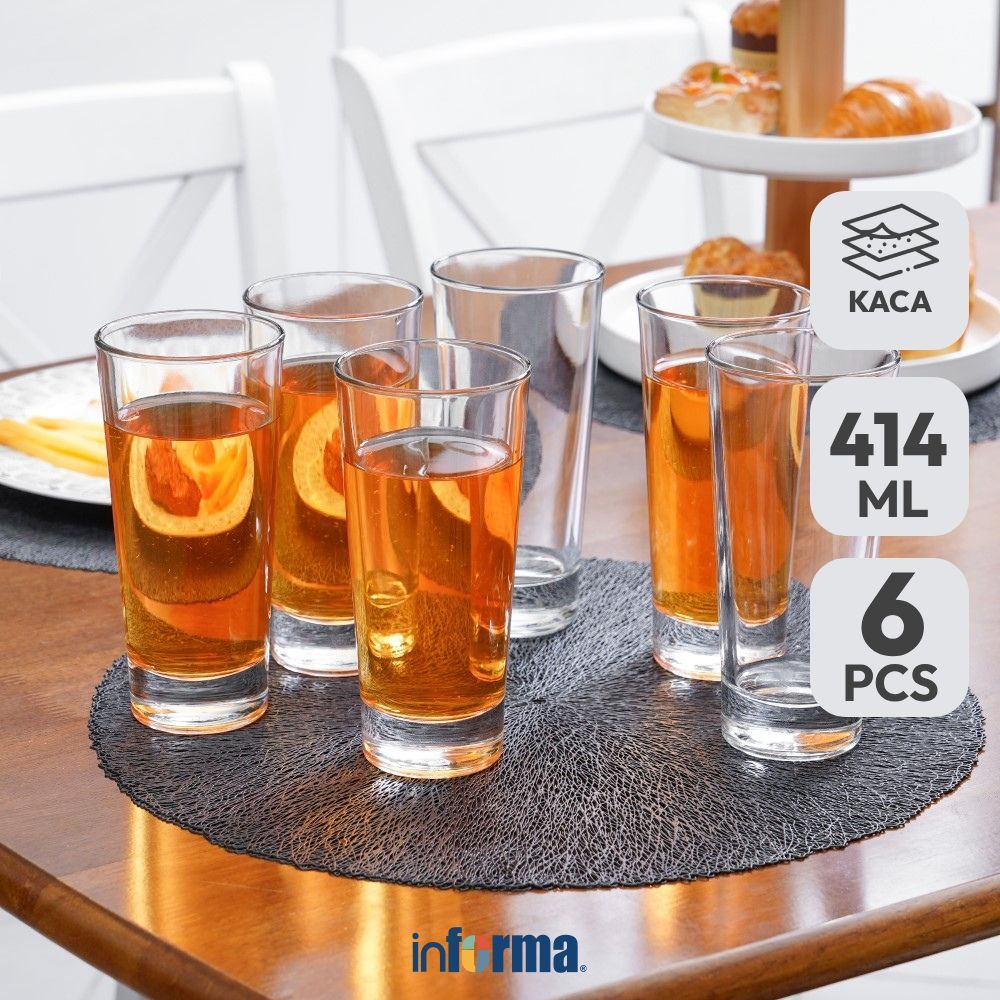 Informa Libbey Elan Gelas Kaca 414 ml Set 6 Pcs Transparan Cup Bening Wadah Air Minum Tempat Minuman