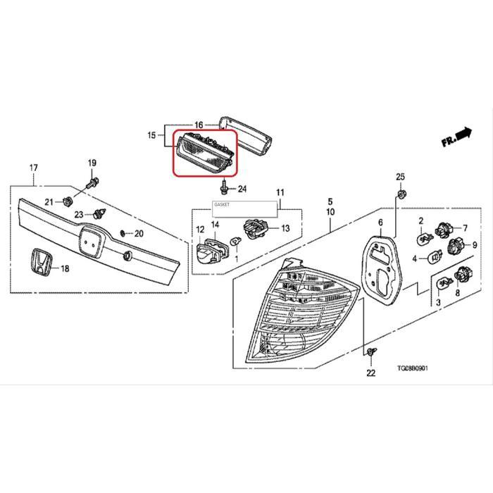 lampu spoiler bagasi atas jazz rs ge8 2012 2013 ori best