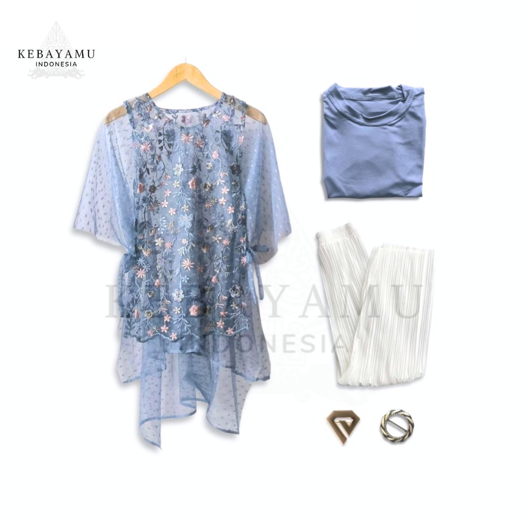 TOD Baju Kondangan Wanita Kekinian One Set Vest Gardenia Outer Brokat Kondangan Kulot Loose Pants Cu