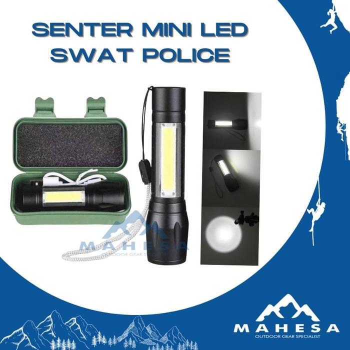 Senter Pendaki Hiking Camping Senter Mini led Swat Police Q5 XPE LED COB FREE Kabel Recharge Box - S
