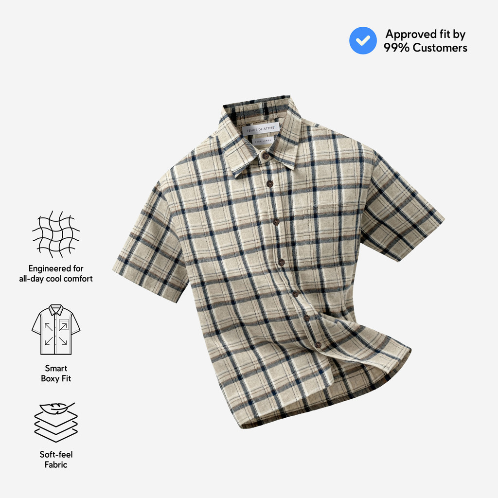 TENUE Kemeja Flannel Lengan Pendek - College - Grey Navy