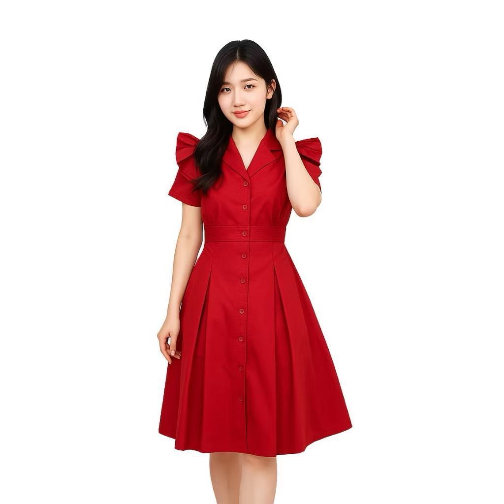 DRESS KATUN POPLIN RUFFLE EDISI MERAH HIJAU PUTIH NATAL / CHRISTMAS