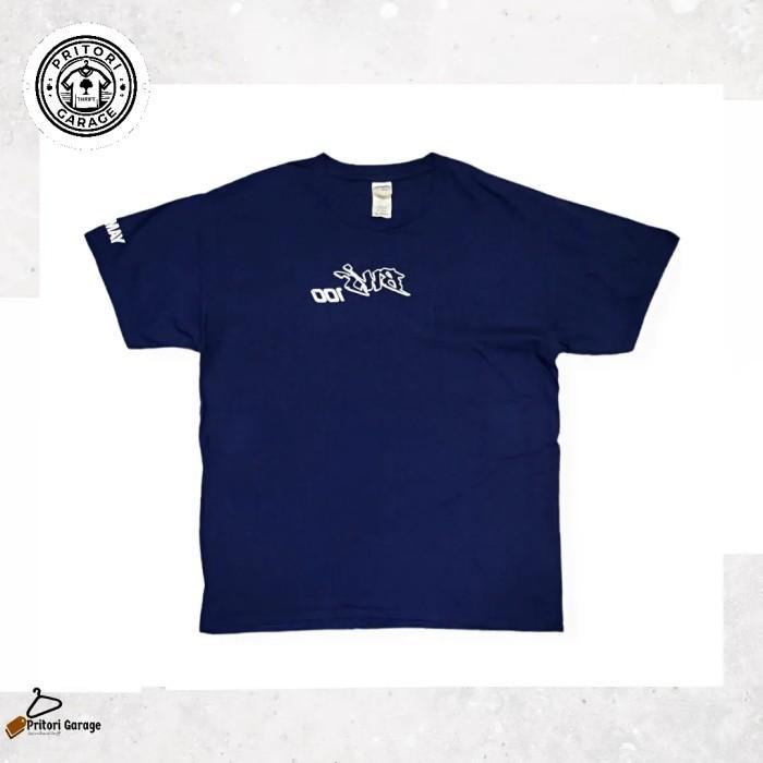 Kaos T-shirt Graphic BWF 100 Spell Out Print Dark Navy Color Vintage M