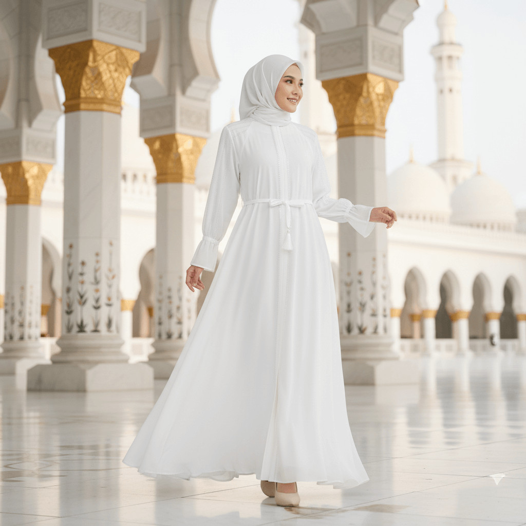 Gamis Umroh Hitam Putih Elegan Haji Terbaru Polos Abaya Umrah Wanita Lebaran Outer Premium 2026