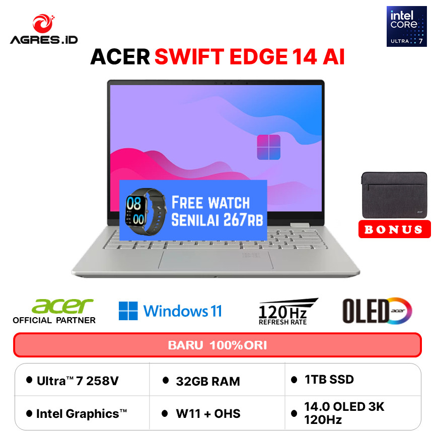 ACER SWIFT EDGE 14 AI OLED TOUCH ULTRA 7 258V 32GB 1TB W11+OHS+M365B 14.0 3K 120HZ WHITE 2Y+ADP -51T