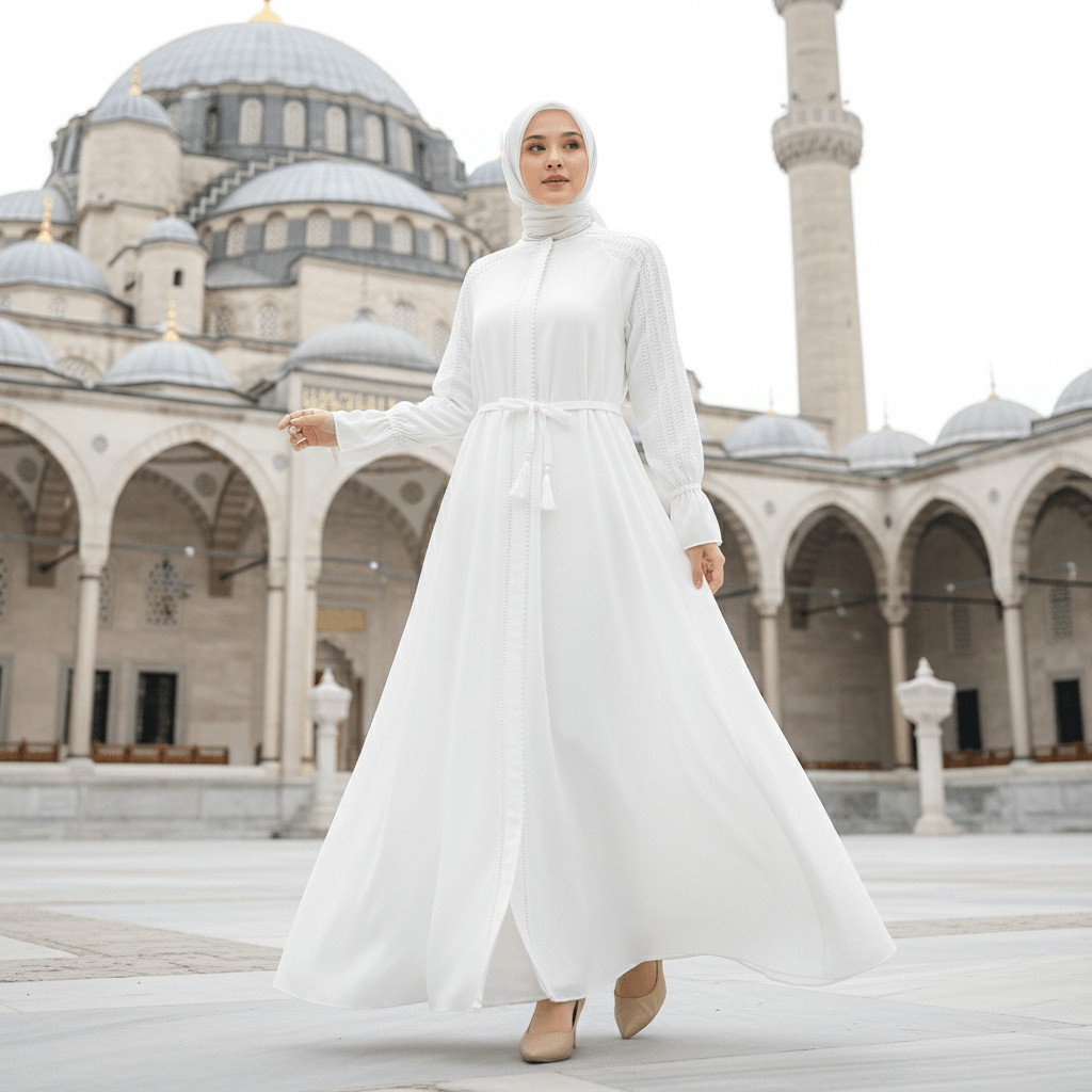 Gamis Umroh Wanita Hitam Haji Outer Premium Umrah Putih Polos Terbaru Lebaran Abaya Elegan 2026