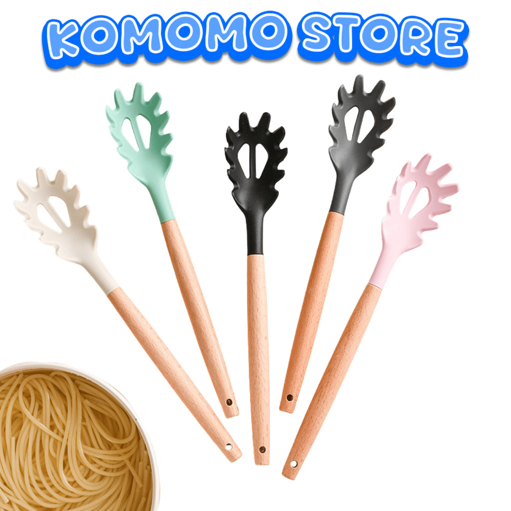 KMM Spatula Sutil Utensil Silikon H1092 Tahan Panas Gagang Kayu Pengangkat Pasta