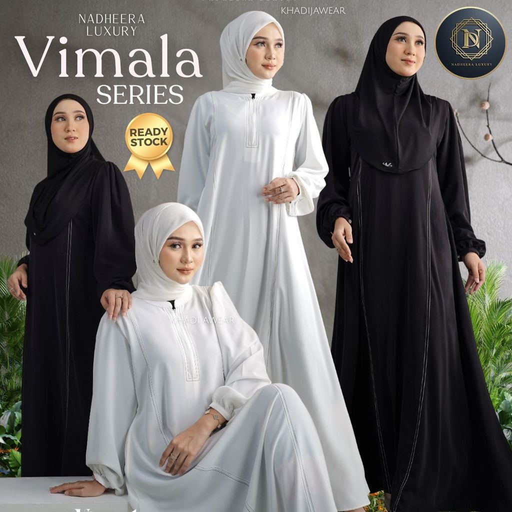 [BISA COD] VIMALA DRESS MIDI STYLE 5 NADHEERA LUXURY GAMIS HITAM PUTIH POLOS VILMALA