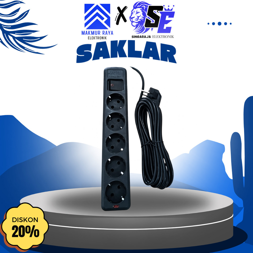 Stop Kontak Arde Yestar 2 Lubang & 5 Lubang Kabel 5 Meter – Power Strip Listrik Aman, Anti Panas, Ka
