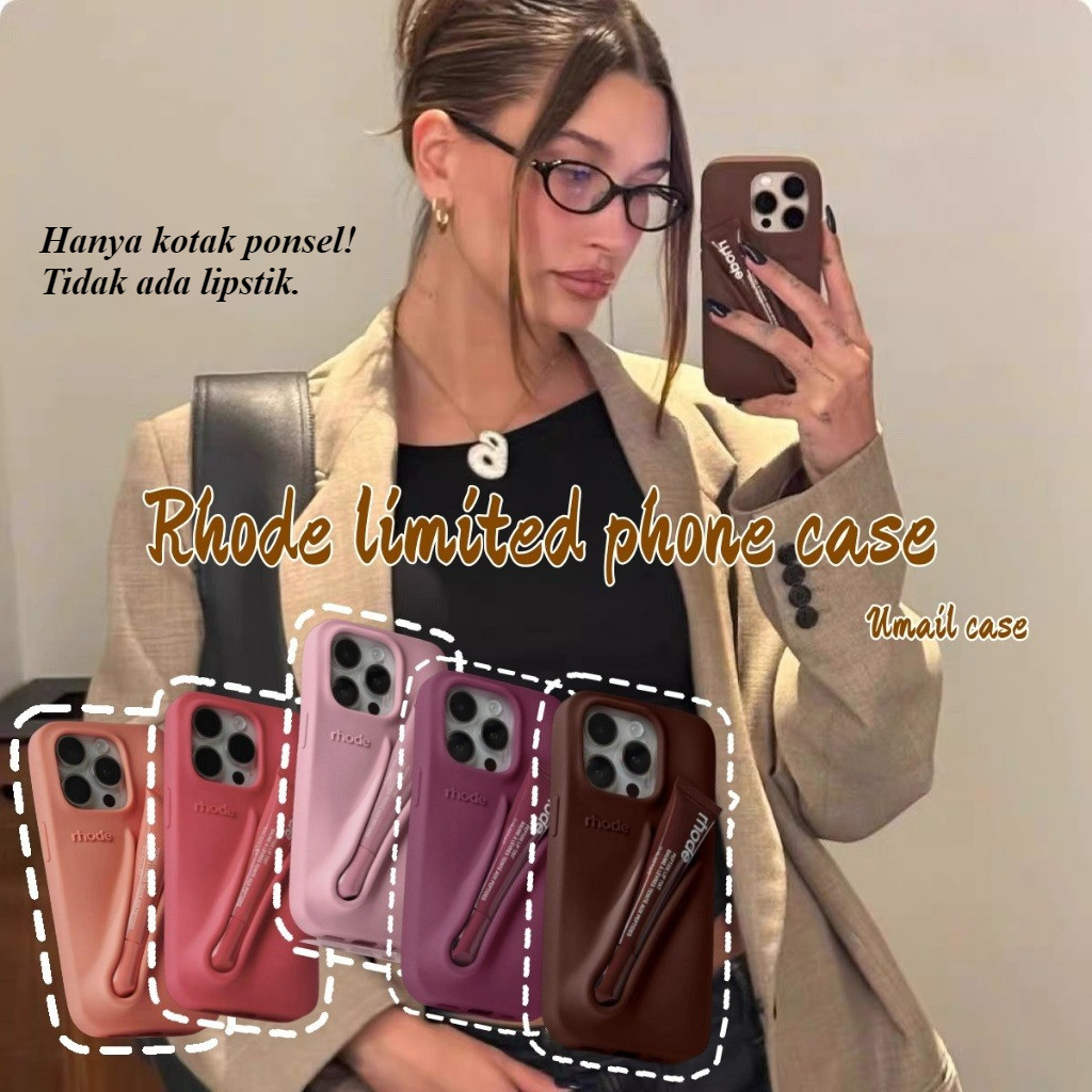 Rhod Hailey iphone16 15 14 13 12 11 17promax phone case 3D liquid silicone Apple lipstick phone case