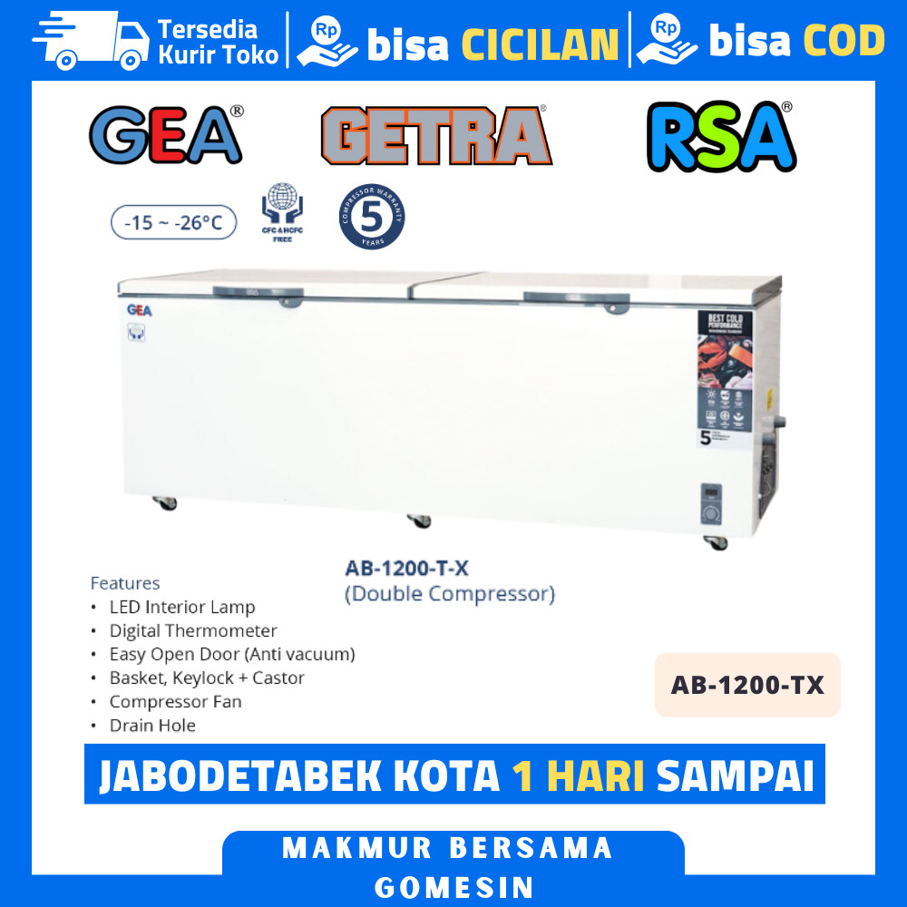 GEA AB 1200 TX Chest Freezer Box Pembeku 2 Kompresor 1050 Liter