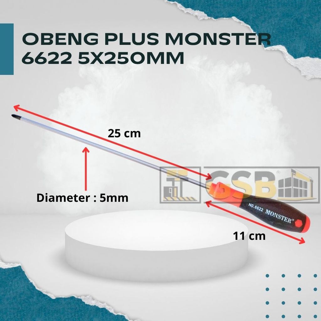 Obeng Plus Monster 6622 5mm x 250mm Baja Keras Ujung Presisi Servis Elektronik