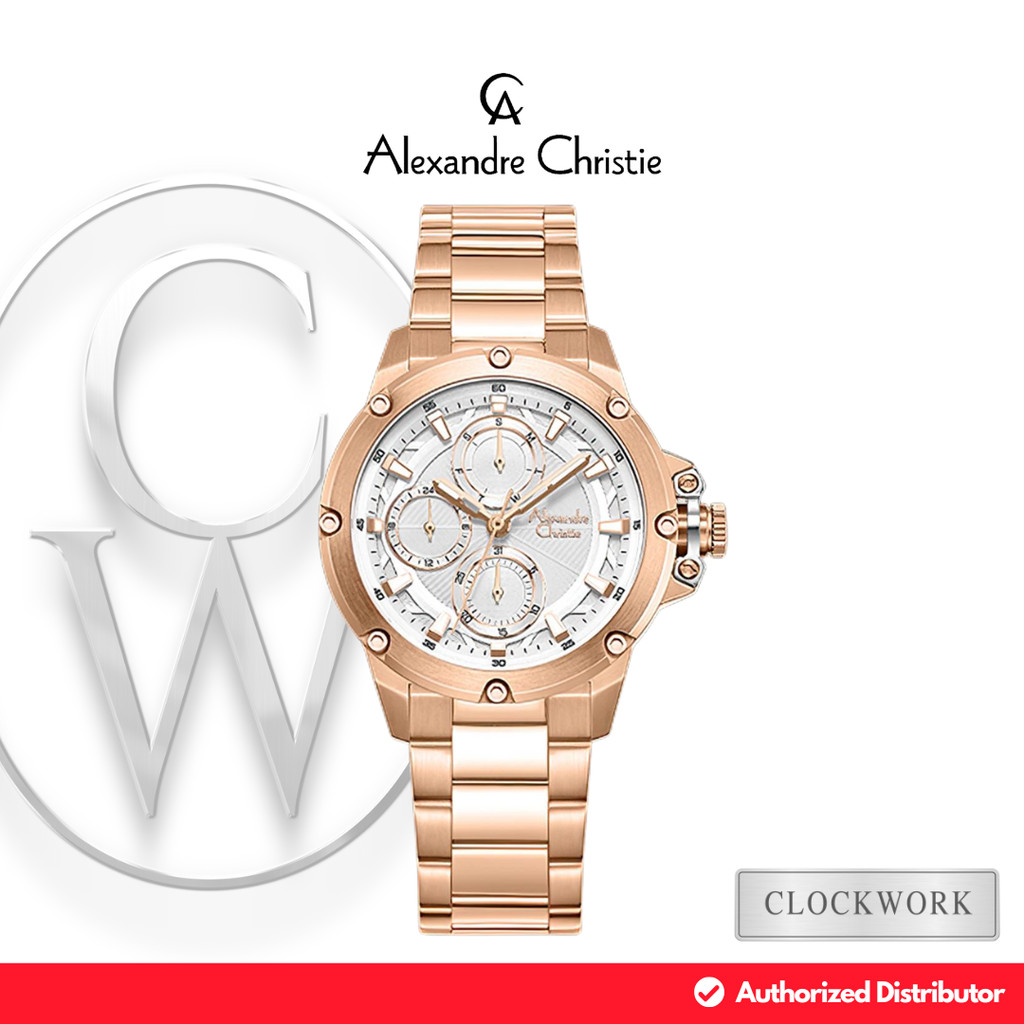 Jam Tangan Wanita Alexandre Christie Chronograph AC 6564 BFBRGSL Rantai Mewah Formal Rosegold Dial S