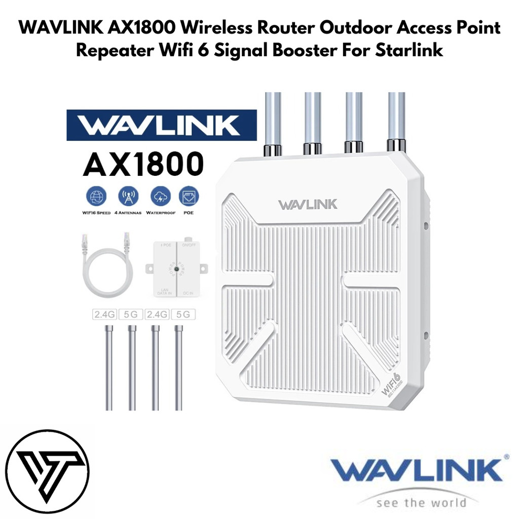 WAVLINK AX1800 Wireless Router Outdoor Access Point Repeater Wifi 6 Signal Booster For Starlink