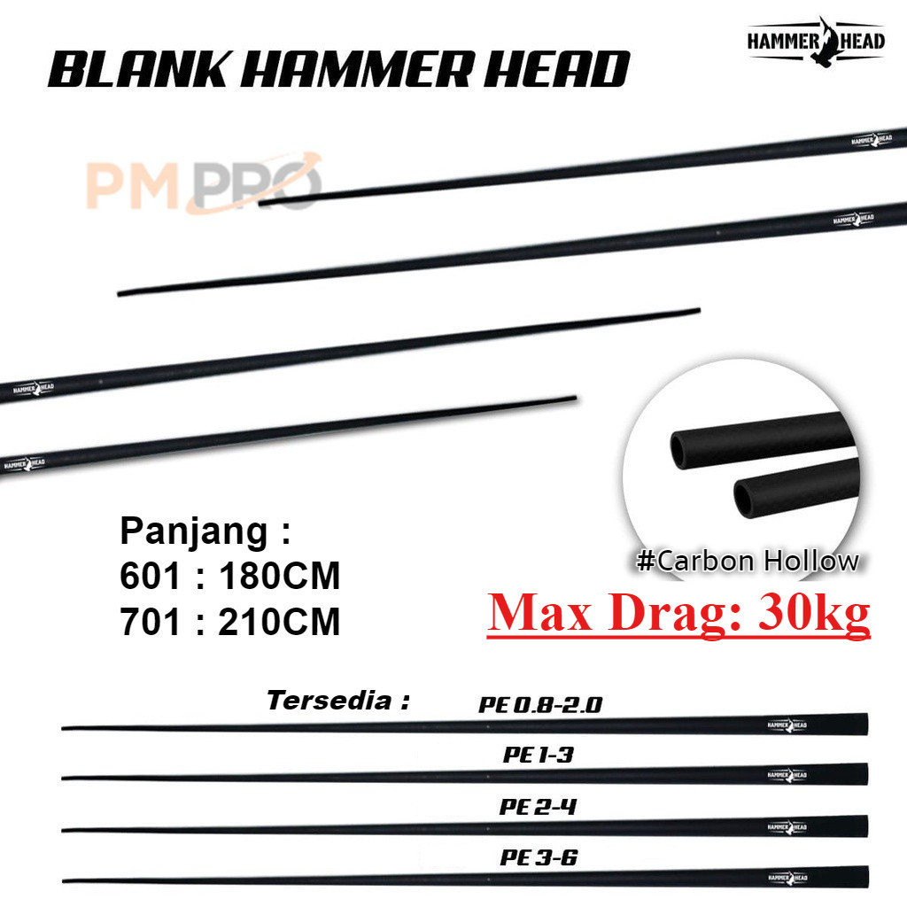 Blank Joran Carbon Hollow Hammerhead Panjang 180cm 210cm Pe 1-3 2-4 3-6 4-8 dan 5-10 Bahan Karbon Ka