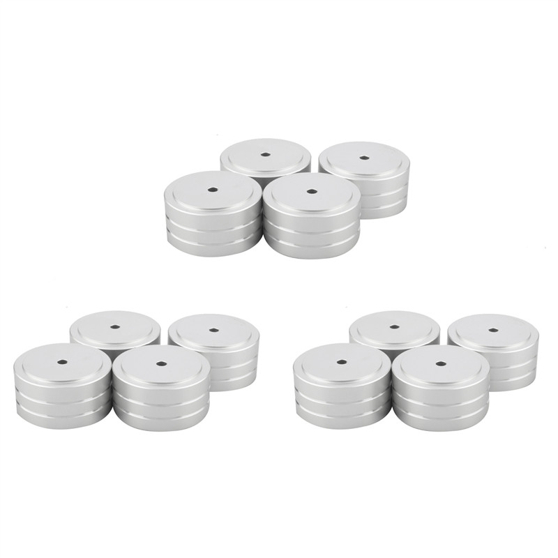 B68C 12Pcs 40X20mm Aluminum HIFI AMP Speaker Isolation Stand Turntable DAC Feet Pad (Silver)