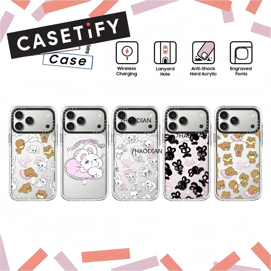 Drop Proof CASETIFY MagSafe Ribbon Bunnies Bear Foxy illustrations Hard Plastic Acrylic Case Cover F