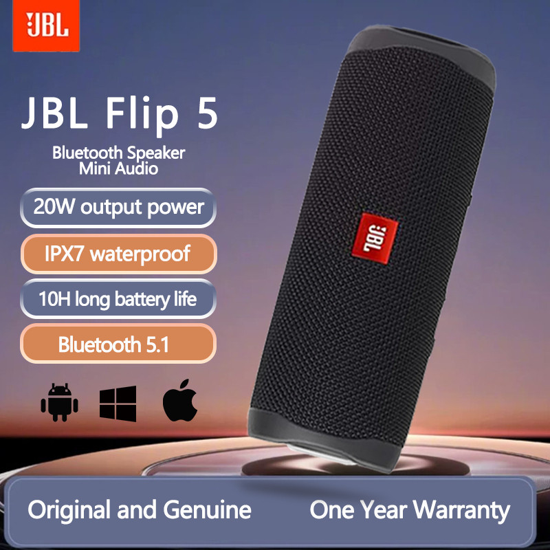 [100%Ori] JBL Flip 5 Wireless Bluetooth Portable Speaker Bass IPX7 Waterproof BT V5.1 Speker Bluetoo