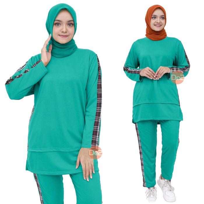 Baju Setelan Olahraga Wanita Hijab Senam Training Lengan Panjang YOVIOS Ukuran XL XXL XXXL celana mu