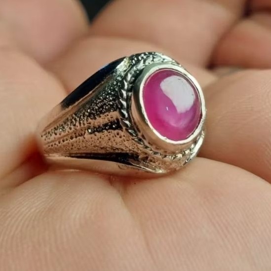 Batu cincin permata ruby jhonshon nginden patwa / pink / rubi daging merah 9-10mm  Elegan Rings