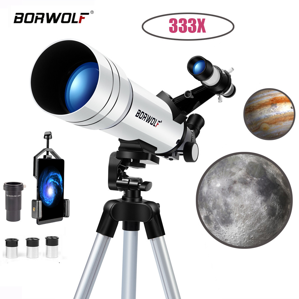 BORWOLF 70400 Teleskop Astronomi Profesional High Definition 333X untuk Melihat Bulan dan Bintang, P