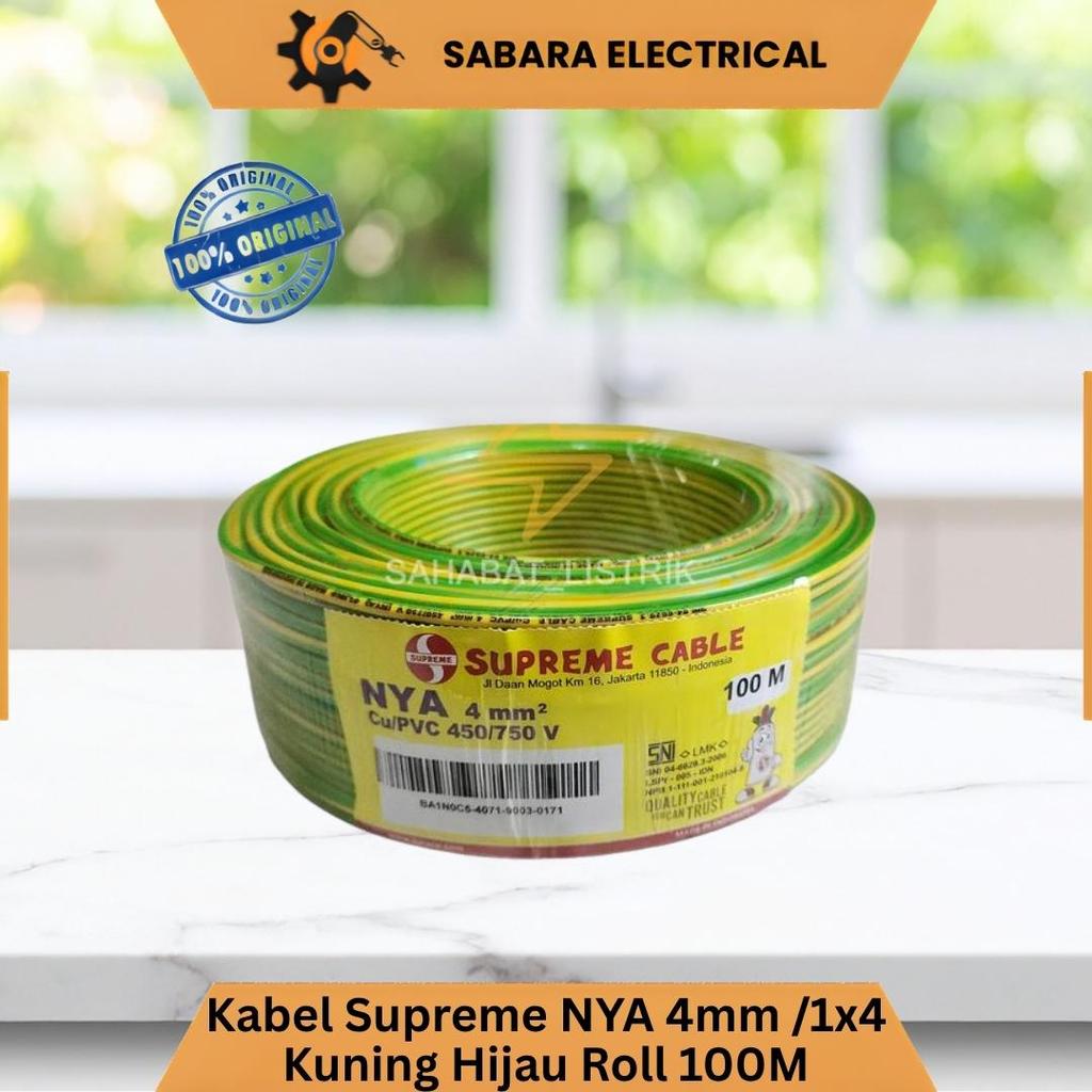 Kabel Supreme NYA 4mm /1x4 Kuning Hijau Roll 100M