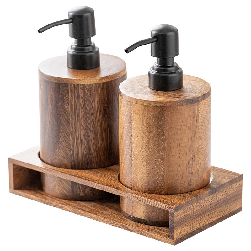 Luxury Walnut Wood Press-type Lotion Dispenser Empty Bottle Hotel Soap Liquid Dispenser Sink Lotion 