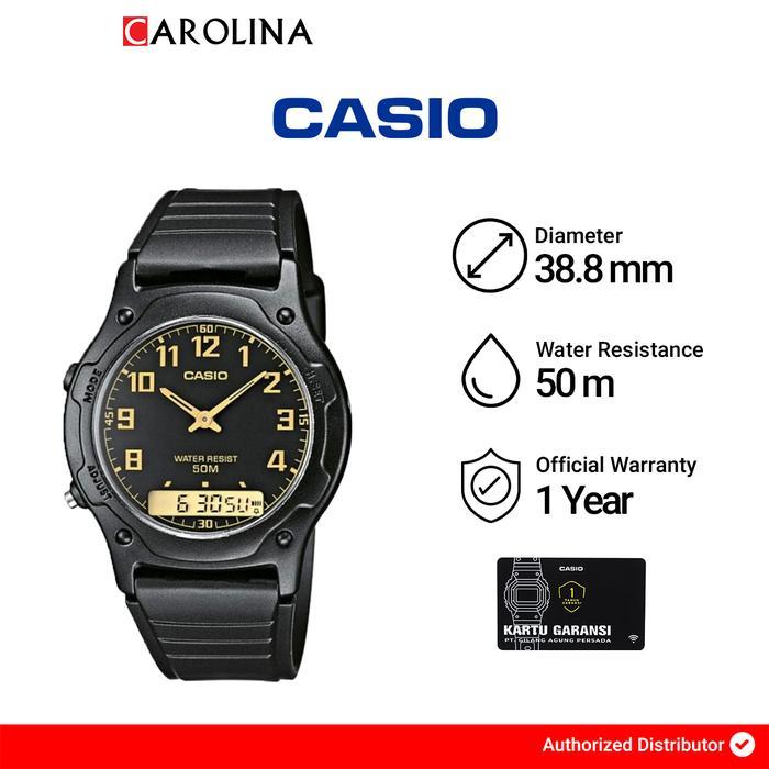 Jam Tangan Pria  Casio General AW-49H-1B Quartz Watch Digital Analog Dial Black Resin Band - AW-49H-