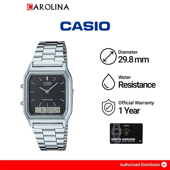 Jam Tangan Wanita Casio General AQ-230A-1D Black Dial Stainless Steel Band  Watches - AQ-230A-1D