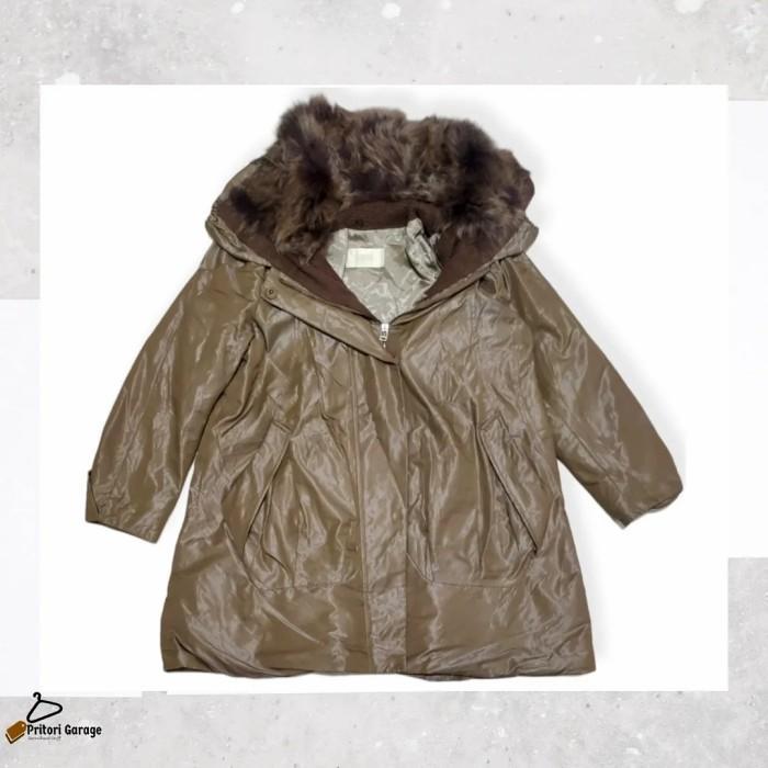 Parka Coat Faux Leather Animal Fur Jacket System Brown Color "Vintage"