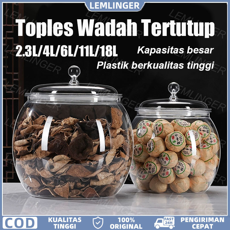[LEMLINGER] Toples Plastik Bening Jumbo 2.3/4/6/11/18 Liter Besar Toples Makanan Kedap | Kotak Penyi