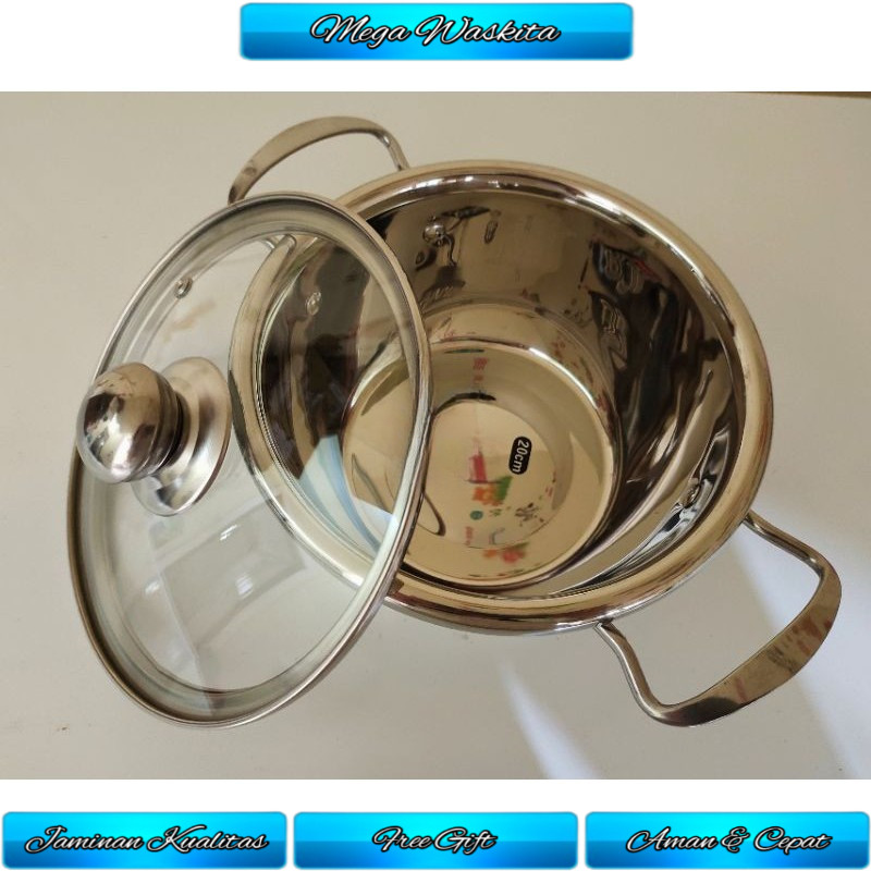 Panci Masak Sayur Stainless Steel Bahan Tebal 20cm & 24cm