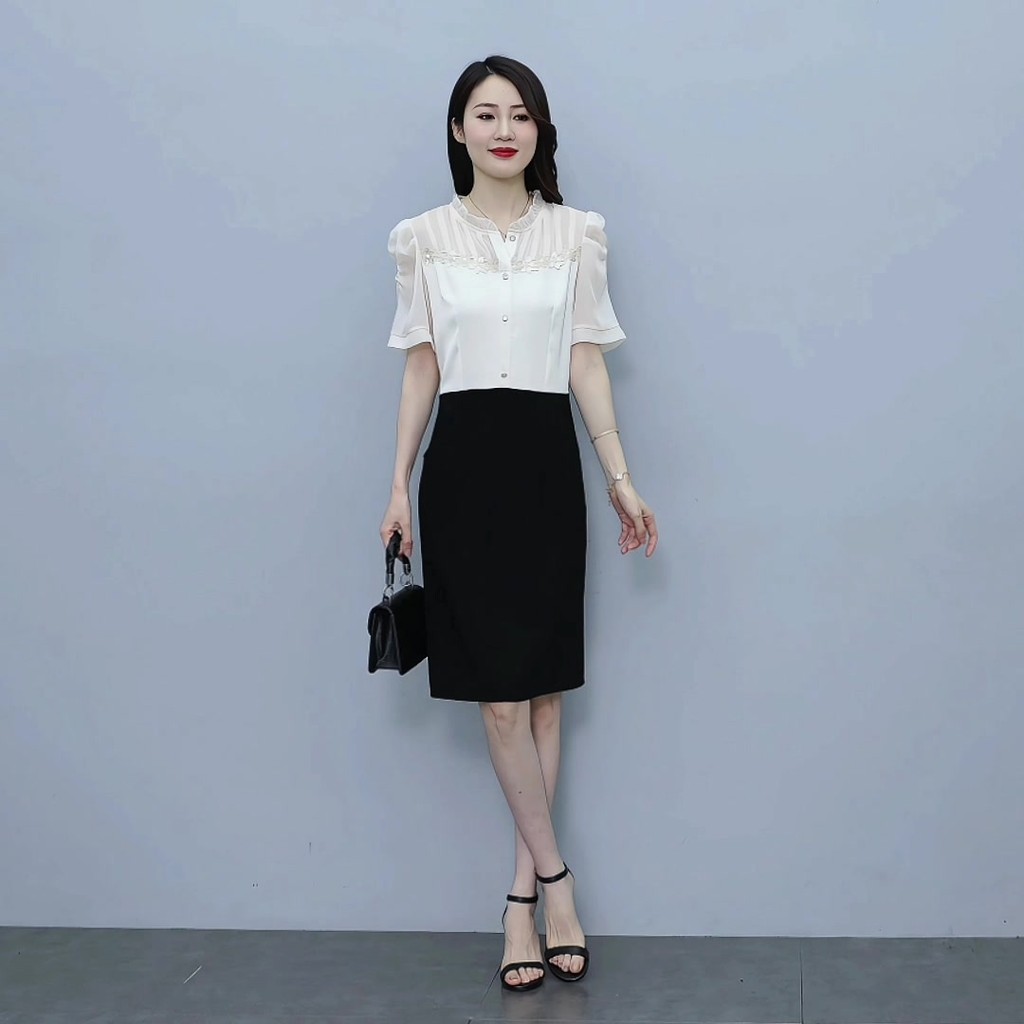 202511v Gaun lengan pendek wanita, Gaun mode lengan pendek ukuran besar baru