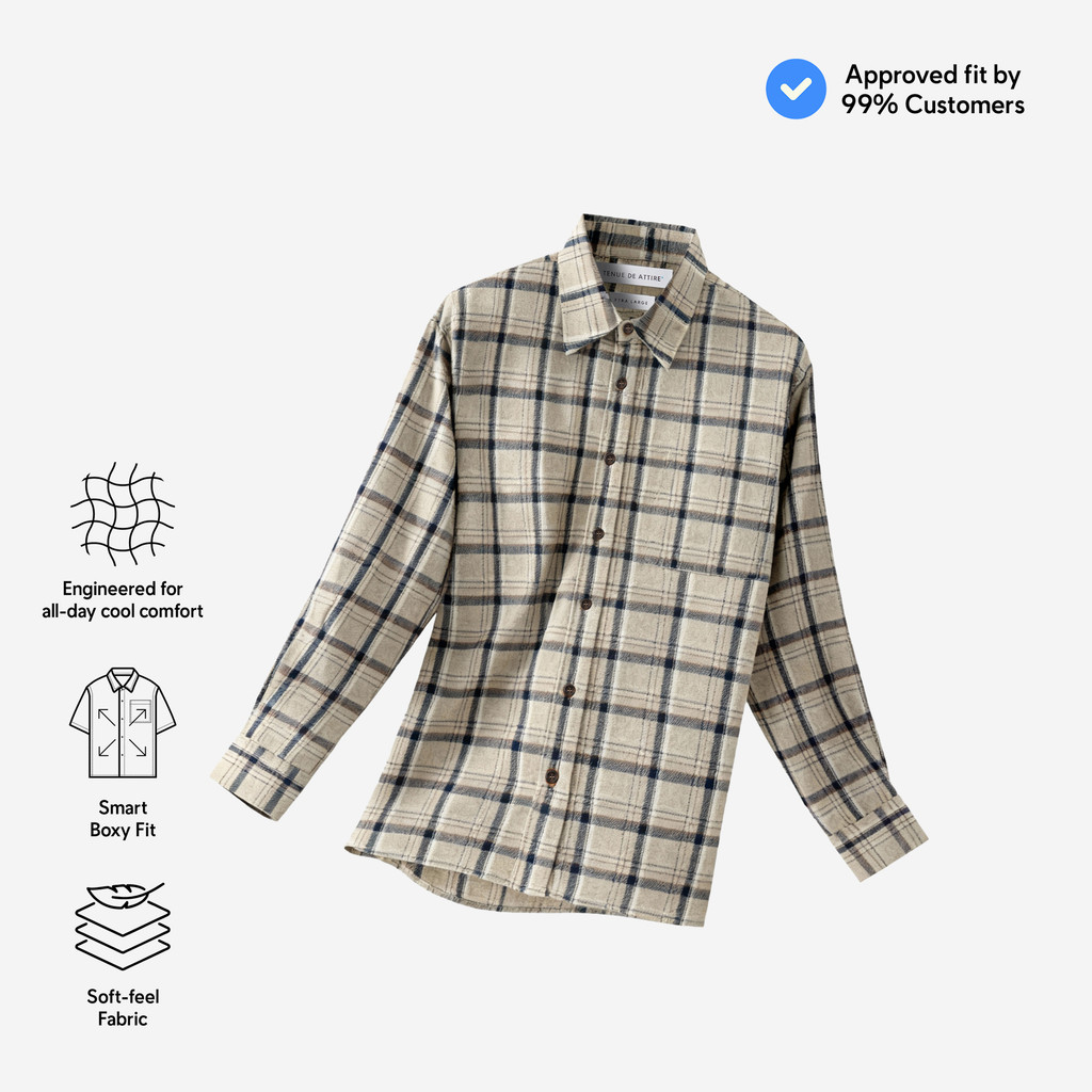 TENUE Kemeja Flannel Lengan Panjang - College - Grey Navy