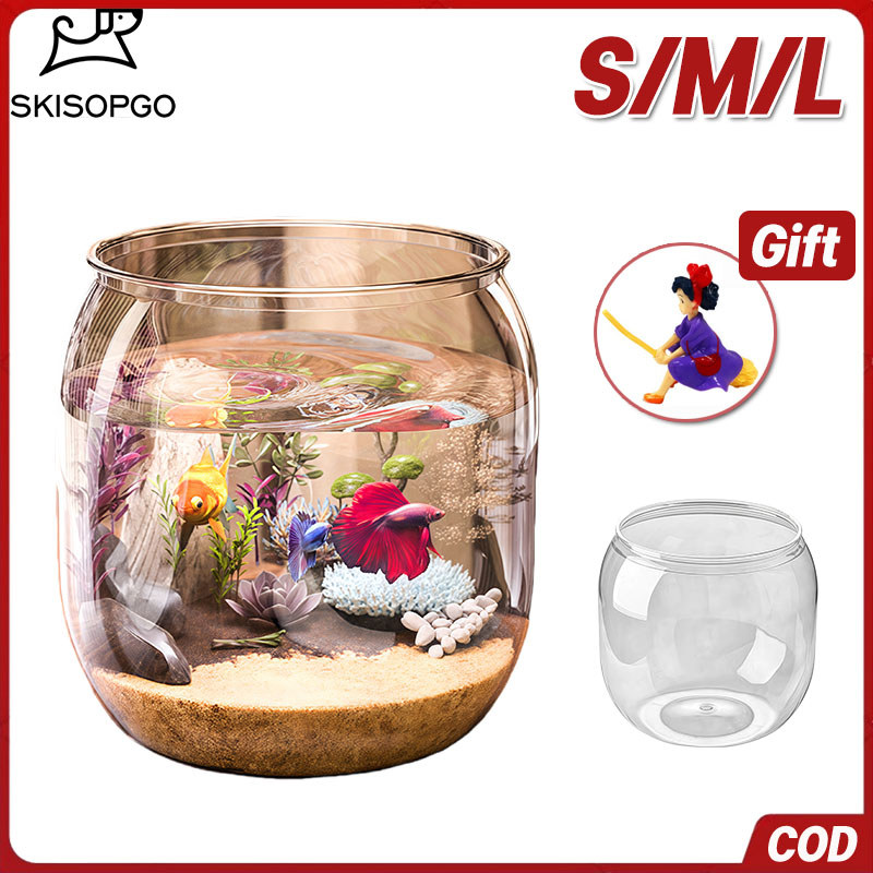 SKISOPGO Akuarium Toples Plastic Ikan Hias Aquarium Bulat Aquarium Tank Akuarium Ikan Cupang Aquariu