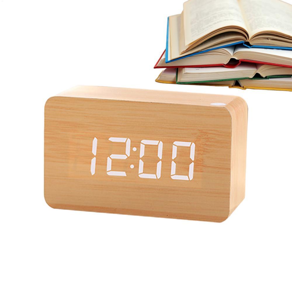 Wooden Digital Alarm Clock Electric Bedside Clock Desk Clocks for Office Large Display Alarm Clock d