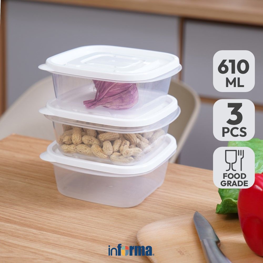 Informa Appetite 610 ml Set 3 pcs Bondi Wadah Makanan - Putih Food Container Food Grade Serbaguna Te