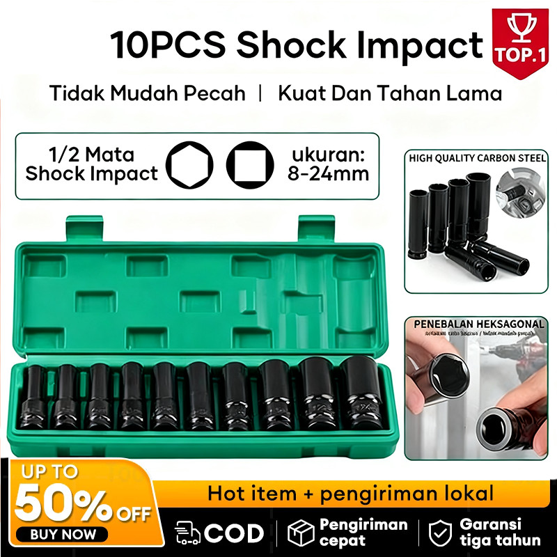 Kunci Socket Extension Impact 1/2 10pcs 8-24mm Kunci Mata Mata Sok Impact Mata Sok Impact Set Lengka