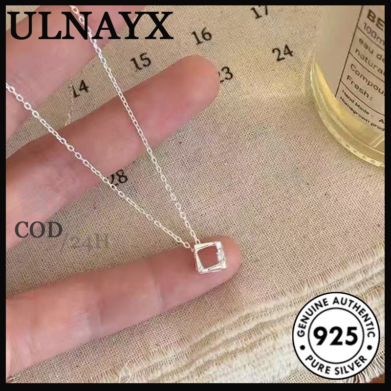 Kalung Wanita Perak Ringan 925 Persegi Kecil Dengan Inlay Mini Berlian