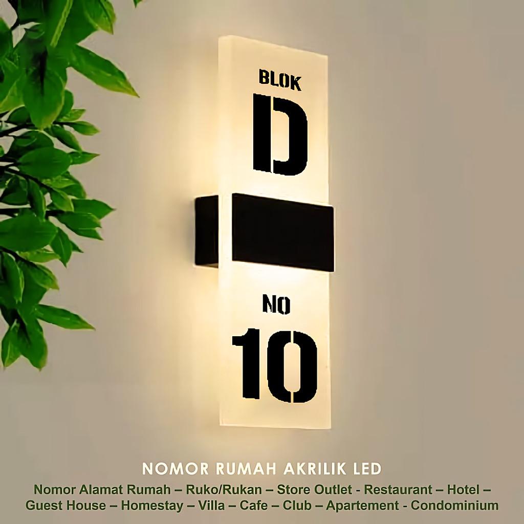 Custom Nomor Rumah Akrilik LED Angka Huruf Timbul Acrylic Neon Box Nomer Sunblast Semi Transparan