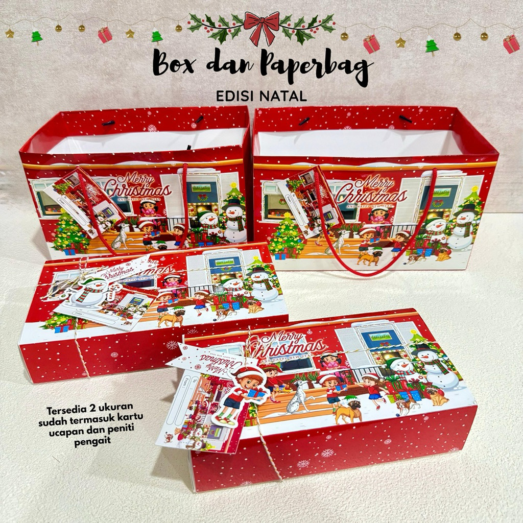 Dus Brownies Natal Sliding Box Hampers | Box Brownies Natal Model Sliding 2 Toples 250 gr | Dus Kue 