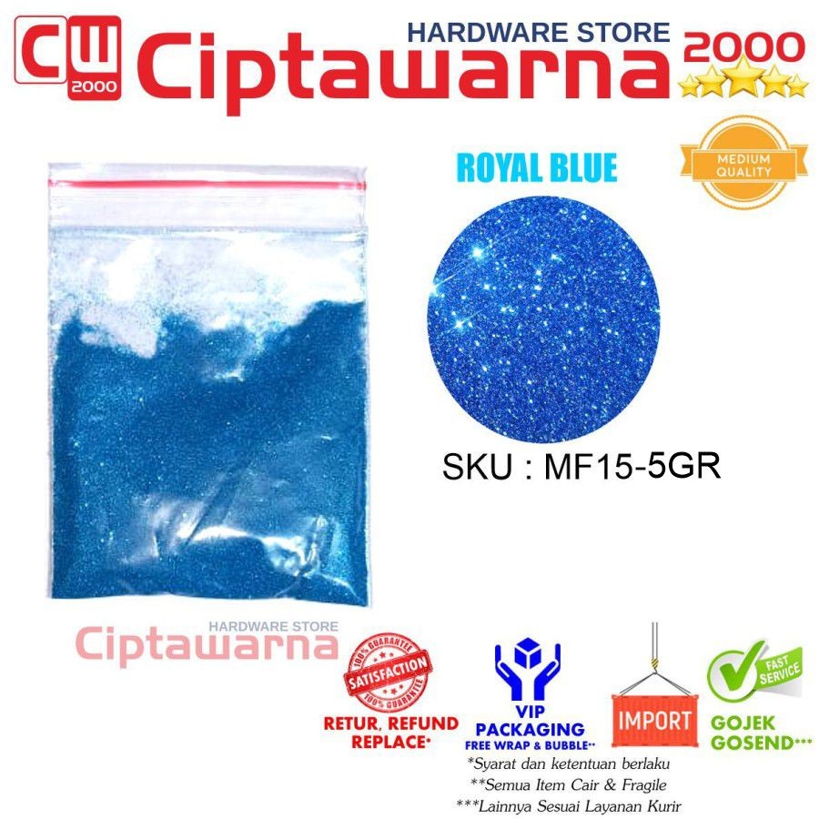 Glitter Tahan UV Aplikasi cat motor &mobil 5GRAM - Gliter Royal Blue - A4 CWS