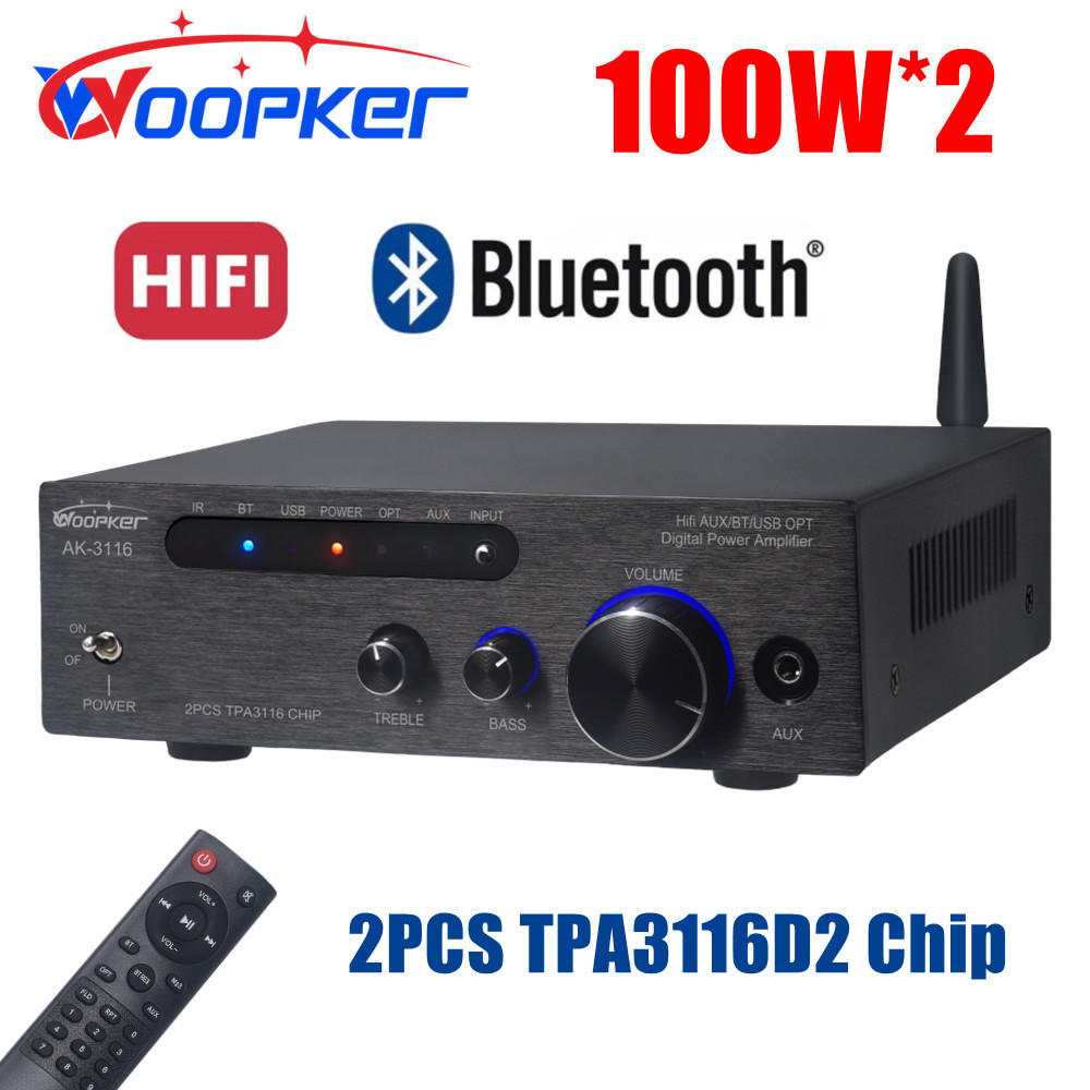 Woopker TPA3116D2*2 Subwoofer Bluetooth Amplifier AK3116 100W*2 HiFi 2.0 gital Auo Power Amplifiers 
