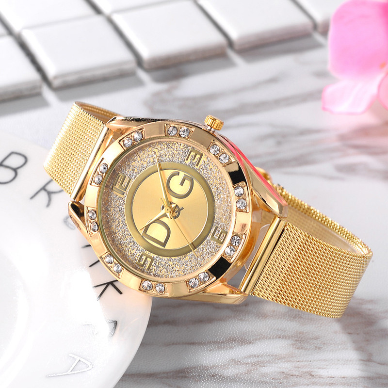 Fashion Luxury Watch DQG Crystal Quartz Female Watch Gold Silver Stainless Steel Ladies Dress Watch 