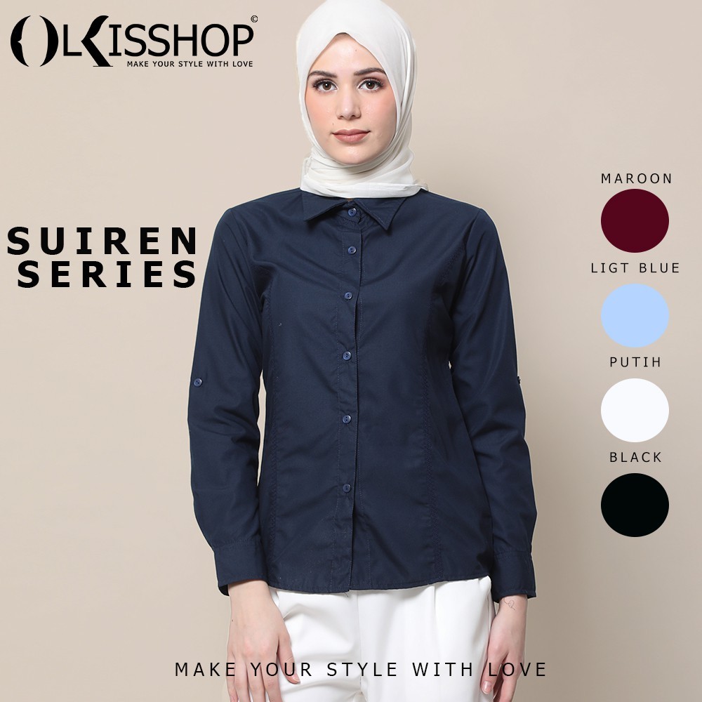 (KATUSAID) KEMEJA BIRU DONGKER NAVY POLOS WANITA | BAJU KANTOR FORMAL KERJA JUMBO | KEMEJA STREACH C